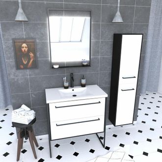 Aurlane Aurlane - Conjunto De Ba&ntilde;o Blanco De 80 Cm + Cuenca De Resina Blanca + Cajones Blancos Mate + Espejo + Columna