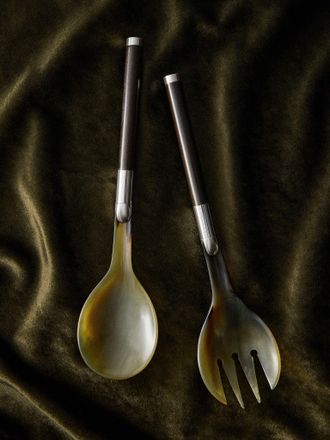 San Lorenzo 1981 Afra and Tobia Scarpa Sterling Silver, Ebony and Horn Salad Servers (Set of 2)