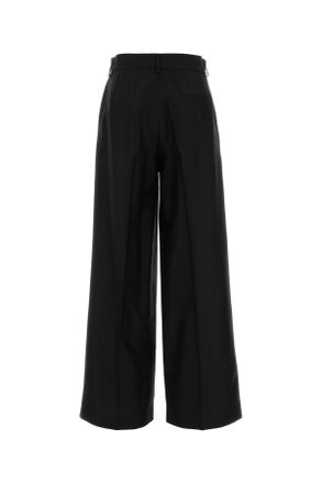 Alberta Ferretti Womens Black Wool Blend Wide-Leg Pant Nero Exterior: Virgin Silk Pantaloni