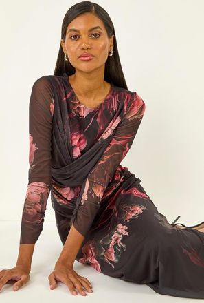 Roman Floral Mesh Stretch Maxi Dress