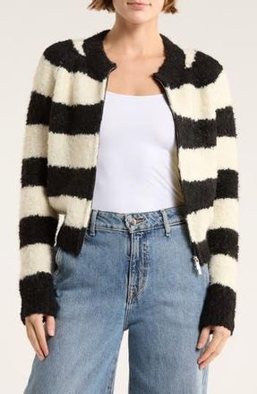 FRNCH Stripe Bouclé Full Zip Cardigan in Noir at Nordstrom Rack, Size Medium