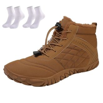 Generic Waterproof Snow Boots for Women | Non-Slip Fur Lined Mid Calf Sneakers | Lightweight Ankle Booties for Cold Weather Hiking(Brown,12.5 Women/11.5 Men)