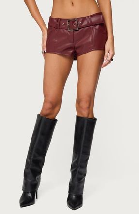 Edikted Alba Faux Leather Micro Shorts in Burgundy at Nordstrom, Size X-Small