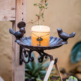 Infinite Soporte Para Plantas Mano Alu De Estilo Vintage, Color Marr&oacute;n, 25 X 27 X 21,5 Cm, 1500 G, Incluye Maceta, Cadena Para Farol Y Comedero Para P&aacute;jaros