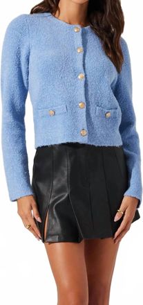Astr Teddy Button Up Cardigan Sweater In Baby Blue