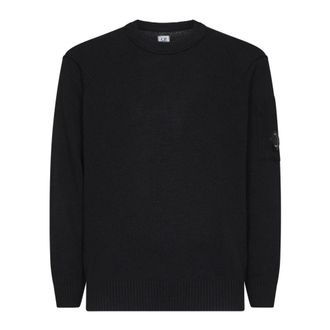 C.P. Company Round-neck Knitwear, male, Black, Size: XL Lambswool Crewneck Lens Sweater
