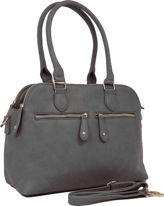 Nicole Brown Faux Leather Large Shoulder Handbags For Women Gold Accent Double Front Zipped Pocket Handbag (Grey) (140)