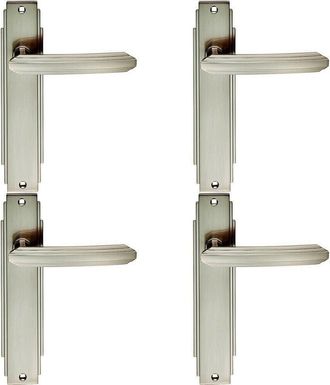 Loops 4x PAIR Line Detailed Handle on Latch Backplate 205 x 45mm Satin Nickel