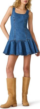 Steve Madden Harley Ruffle Hem Denim Minidress in Faded Blue at Nordstrom, Size X-Small