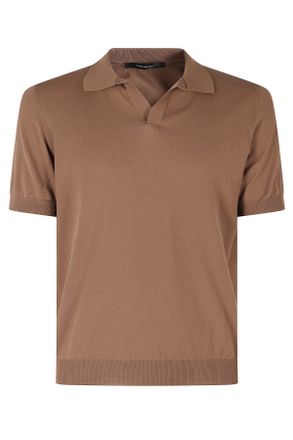 Tagliatore Mud Keith Short Sleeve Ribbed Trim Cotton Polo Shirt