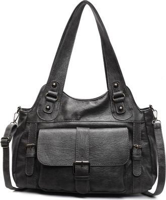 Generic Women Solid Color PU Crossbody Bag Tote Bag Large Capacity for Daily Use(Grey) (Grey)