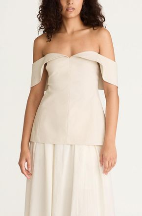 Rebecca Taylor Cotton Sateen Draped Shoulder Top