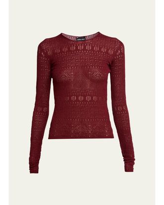 Giorgio Armani Pointelle-Knit Crewneck Sweater