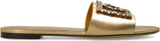 Dolce & Gabbana Leren slides met sprankelende versieringen - Dames - Sandalen - Geel - 37 EU - Leer - Schoenen