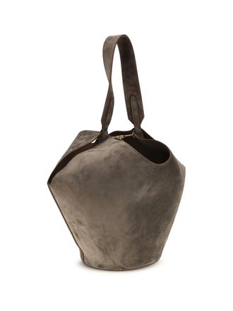 Khaite Womens Shoulder Bag Lotus Suede Cedar Calf Leather