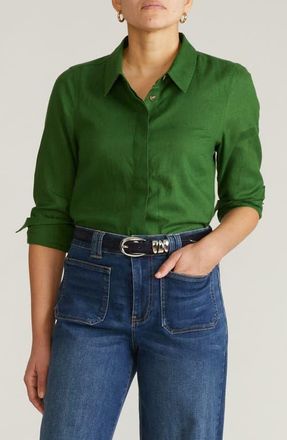 Universal Standard Elbe Long Sleeve Button-Up Shirt in Green Park at Nordstrom, Size Xs