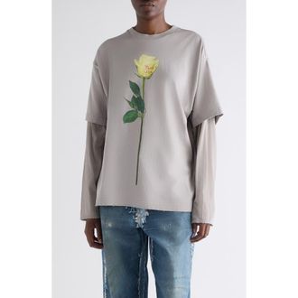 Acne Studios Layered Distressed Long Sleeve Organic Cotton Graphic T-Shirt in Light Grey at Nordstrom, Size X-Small