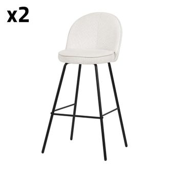 ML Design Set de 2 Taburetes de bar beige 75cm tapizado tela estructura met&aacute;lica