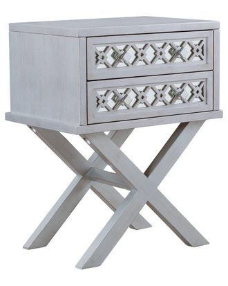 Leick Home Mirrored Diamond Filigree X Base Nightstand Side Table