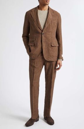Massimo Alba Sloop Pinstripe Linen Suit in Brown at Nordstrom, Size 42 Us