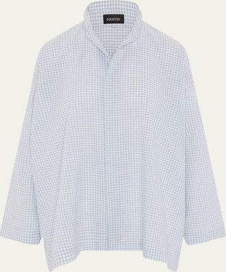 Eskandar Slim A-Line Shirt With Double Stand Collar And Stepped Insert (Long Length)