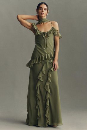 BHLDN Lottie Ruffled Chiffon Gown