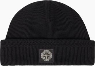 Stone Island Mens Stone Island Ribbed Organic Cotton Black Beanie Hat - Size: ONE size