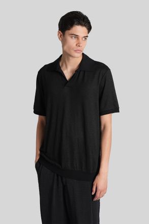 Giorgio Armani Polo In Black Linen