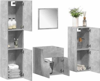 vidaXL Juego Muebles De Ba&ntilde;o 4 Pzas Madera Contrachapada Gris Hormig&oacute;n Vidaxl