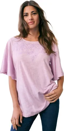 Roaman's Plus Size Embroidered Slub Tee in Lavender Embroidered Flowers at Nordstrom, Size 12