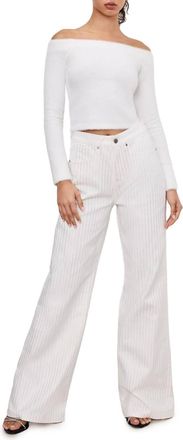 Good American Good Ease Rhinestone Jeans In Cloud White