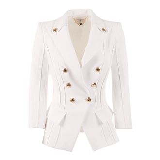 Elisabetta Franchi Blazers, female, White, Size: L Double-layer Stretch Crepe Jacket