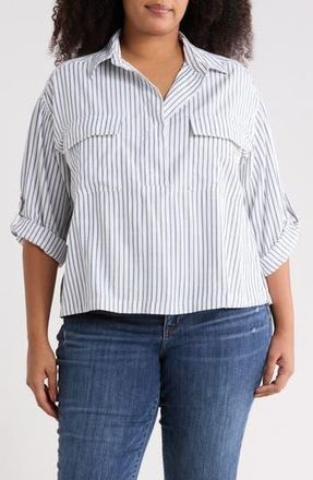 Max Studio Stripe Utility Pocket Shirt in Off White/Indigo Stripe at Nordstrom Rack, Size 2X