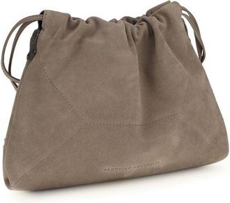 Brunello Cucinelli Womens Calf Leather Drawstring Clutch Beige Bos