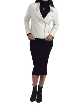 Nine West Synthetic Leather Biker Jacket In White