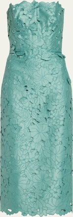 Costarellos Astelle Strapless Floral-Cut Lace Midi Pencil Dress