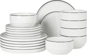 Gibson Home Rothernberg Stackable Porcelain Dinnerware Set in White With Black Rim at Nordstrom