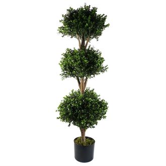 Leaf Buxus Triple Ball Artificial Tree UV Resistant Outdoor Topiary 120cm Botanik in Green