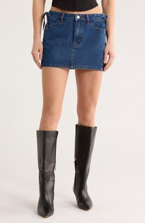 Le Lis Blanc Deux Bow Mixed Wash Denim Miniskirt in Denim/Black at Nordstrom Rack, Size X-Small