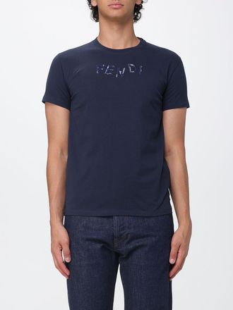 Fendi T-shirt slim fit in cotone con logo ricamato a contrasto