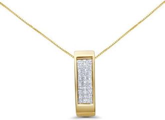 House of Brilliance 14K Gold 1/2 Cttw Princess Cut Diamond Vertical Bar Block Pendant 18 Necklace in Yellow at Nordstrom