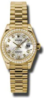 Rolex Lady-Datejust 26 Silver Dial 18K Yellow Gold President Automatic Ladies Watch 179138SJDP