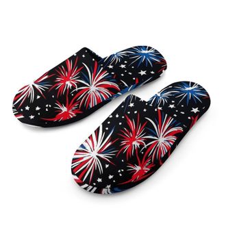 Generic United States Fireworks 4th of July Mens House Slippers Slip Indoor Slipper On Shoes Warm Outdoor