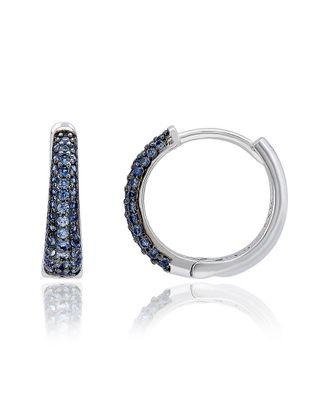 Suzy Levian Silver 0.39 Ct. Tw. Diamond & Blue Sapphire Huggie Hoop Earrings