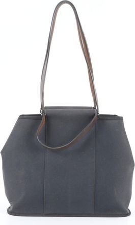 Herm&egrave;s Black Leather Canvas Shoulder Bag Tote Bag (Pre-Owned)