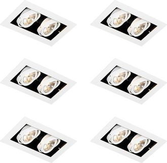 QAZQA Set of 6 Modern Recessed Spotlights White 2-Light Adjustable - Oneon 70