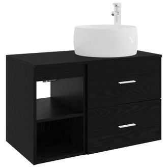 vidaXL Juego De Muebles De Ba&ntilde;o 2 Pcs Roble Negro Madera De Ingenier&iacute;a Vidaxl
