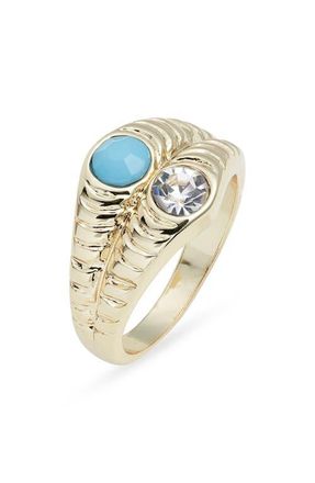 Nordstrom Faux Turquoise & Crystal Ridged Ring in Clear- Turquoise- Gold at Nordstrom, Size 7