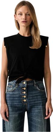 Elisabetta Franchi Top zonder mouwen met knoopdetail - Dames - Tops zonder mouwen - Zwart - XS - Katoen - Tops