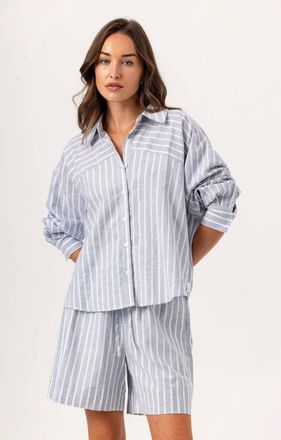Sundays Saffron Pull-On Shorts In Slate Linen Stripe